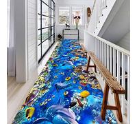 ENWINDXS Runner Rug for Hallway Non Slip Rug Runner Runner Rugs Blue Sea World Coral Dolphin Printed Waterproof Bathroom Hallway Rug Non-Slip Bath Mat, 60cm /80cm /100cm /120cm Wide (Size : 80x350cm)