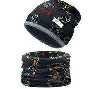 Enwokran Conjunto de Gorro y Bufanda para Niños y Niñas 3 a 8 Años Beanie Sombreros Lindos Bufanda Tubular Conjunto Patrón de Dibujos para Otoño Invierno Primavera (Animal-Gris)