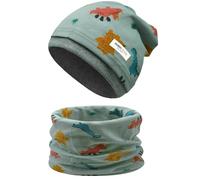 Enwokran Conjunto de Gorro y Bufanda para Niños y Niñas 3 a 8 Años Beanie Sombreros Lindos Bufanda Tubular Conjunto Patrón de Dibujos para Otoño Invierno Primavera (Dinosaurio-Verde claro)