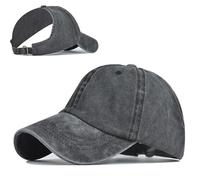 Enwokran Gorro de Cola de Caballo Sin Espalda, Gorra de Béisbol de Algodón Lavada para Mujer, Pelo Rizado Ajustable, Moño Alto Desordenado, Gorro de Caballo Afro Puff (Negro)