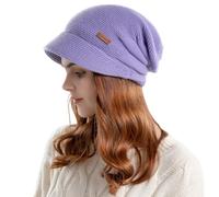 Enwokran Gorros de Punto con Visera para Mujer, Invierno Gorro de Suave y Elástico Cálido de Tejida Lana para Correr, Esquí, Ciclismo, Escalada etc (Púrpura)