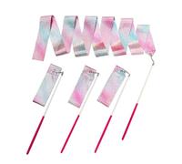 ENWWCH 10pcs Flashing Star Gym Ribbons Dance Ribbon Rhythmic Art Gymnastics Ballet Streamer Twirling Rod Rainbow Stick Training para Gimnasia(2M)
