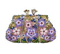ENWWCH Bolso De Noche Bordado Bolso de Noche con Piedras de Flores for Mujer, Bolso de Mano de Metal con Diamantes de imitación, Bolso de Mano ostentoso for Fiesta y Cena para Cenar(Multi 2)