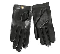 ENWWCH Guantes de media palma con remaches, guantes conducción callejera, piel cabra, mitones cortos for mujer, cuero for Para Conducir(Black,L)