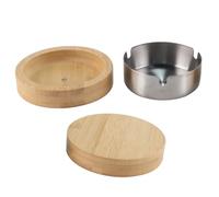 Enwye Cenicero de Interior con Tapa, Ideal para Balcones, Casas, oficinas y Otros Espacios (Color Madera Natural).