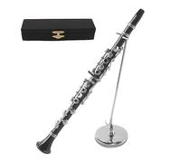 Enwye Clarinete bajo en miniatura, 16 cm, escala 1/6, vinilo negro, metal, regalo de cumpleaños, broche decorativo con estuche negro y soporte.