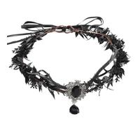 Enwye Corona De Flores Negras Hecha a Mano - Tiara Gótica Ajustable con Astas, Diadema De Bruja, Tocado De Hada Oscura con Diamantes De Imitación