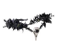 Enwye Corona De Flores Negras Hecha a Mano - Tiara Gótica Ajustable De Calavera De Cuervo, Diadema De Bruja, Tocado De Hada Oscura Con Diamantes De Imitación