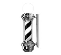 ENWYTE Poste de barbero Giratorio de 68 cm luz Exterior a Rayas Rojas Blancas y Azules Letrero Montaje en Pared peluquerías barberías y centros de estética(Silver - Black and White Stripes)