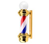 ENWYTE Poste de barbero Giratorio de 68 cm luz Exterior a Rayas Rojas Blancas y Azules Letrero Montaje en Pared peluquerías barberías y centros de estética(Gold - Red-White and Blue Stripes)