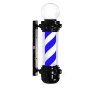 ENWYTE Poste de barbero Giratorio de 68 cm luz Exterior a Rayas Rojas Blancas y Azules Letrero Montaje en Pared peluquerías barberías y centros de estética(Black - Blue and White Stripes)