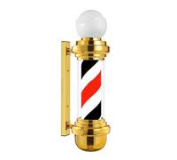 ENWYTE Poste de barbero Giratorio de 68 cm luz Exterior a Rayas Rojas Blancas y Azules Letrero Montaje en Pared peluquerías barberías y centros de estética(Gold - Red-White and Black Stripes)