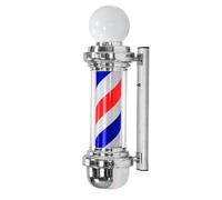 ENWYTE Poste de barbero Giratorio de 68 cm luz Exterior a Rayas Rojas Blancas y Azules Letrero Montaje en Pared peluquerías barberías y centros de estética(Silver - Red-White and Blue Stripes)