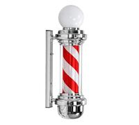 ENWYTE Poste de barbero Giratorio de 68 cm luz Exterior a Rayas Rojas Blancas y Azules Letrero Montaje en Pared peluquerías barberías y centros de estética(Silver - Red and White Stripes)