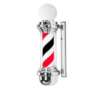 ENWYTE Poste de barbero Giratorio de 68 cm luz Exterior a Rayas Rojas Blancas y Azules Letrero Montaje en Pared peluquerías barberías y centros de estética(Silver - Red White Black Stripes)