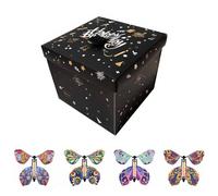 Enxingguo Butterfly explosion gift Box 15.14.8.12.5cm, con caja de mariposa voladora, San valentín, navidad, día de la madre, cumpleaños sorpresa dinero regalo paquete (negro)
