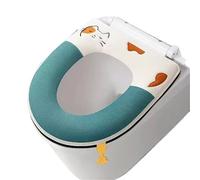 EnxJire Almohadilla para Asiento de Inodoro Alfombrilla Lavable for retrete más cálida, cojín Suave con Bordado de Gato Dibujos Animados, Funda for Asiento Inodoro Cremallera, Accesorios baño(Green)