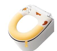 EnxJire Almohadilla para Asiento de Inodoro Alfombrilla Lavable for retrete más cálida, cojín Suave con Bordado de Gato Dibujos Animados, Funda for Asiento Inodoro Cremallera, Accesorios baño(Yellow)