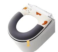 EnxJire Almohadilla para Asiento de Inodoro Alfombrilla Lavable for retrete más cálida, cojín Suave con Bordado de Gato Dibujos Animados, Funda for Asiento Inodoro Cremallera, Accesorios baño(Grey)