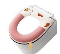 EnxJire Almohadilla para Asiento de Inodoro Alfombrilla Lavable for retrete más cálida, cojín Suave con Bordado de Gato Dibujos Animados, Funda for Asiento Inodoro Cremallera, Accesorios baño(Pink)