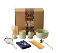 EnxJire Matcha Kit 9pcs Matcha Set with Ceramic Bowl, Whisk and Tea Spoon, Ceremony(Green)