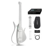Enya CYBER-G Guitarra Inteligente - con cuerdas de silicona, 24 sonidos integrados, guitarra silenciosa de viaje blanco con altavoz, sistema de percusión, app y acorde interactivo para adulto y jóvene