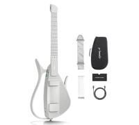 Enya CYBER-G Guitarra Inteligente - con cuerdas de silicona, 24 sonidos integrados, guitarra silenciosa de viaje blanco con altavoz, sistema de percusión, app y acorde interactivo para adulto y jóvene