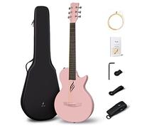 Enya Nova Go - Kit de iniciación de guitarra acústica moldeada integral de fibra de carbono de 33 pulgadas con estuche de guitarra y correas de (rosa)