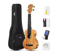 enya - Ukelele soprano de 53,3 cm con parte superior de caoba maciza para principiantes con clase en línea, funda, afinador, correa, cuerdas, púa (EUS-25D)