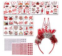 ENYACOS Diadema de carnaval de Colonia Alaaf con catedral y payaso, tocado rojo y blanco con oropel, accesorio divertido para disfraz para hombre y mujer, accesorio de carnaval Rut un Wiess (B)