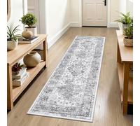 Enyhom Alfombra Pasillo Larga Gris Vintage Alfombra Cocina Lavable Antideslizante Tapete Corredor 60 x 180 cm Suave Pelo Corto Alfombras de Pasillo para Cocina, Entrada, Dormitorio, Sala de Estar