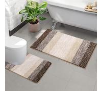 Enyhom Juego de 2 tapetes de baño suaves absorbentes de agua y tapetes para inodoro, antideslizantes, lavables a máquina, juego de tapetes para baño y pedestal, color café