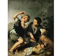 ENYLUFUT Pinturas Famosas Cuadro Lienzo Colorido Póster Retro Niños comiendo un pastel de Bartolomé Esteban Murillo para la Decoración de la Sala de Estar 60x90cm