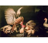 ENYLUFUT Pinturas Famosas Poster Vintage Cuadro en Lienzo Gallos de pelea de Frans Snyders o Snijders para la Decoración del Hogar del Dormitorio 60x90cm