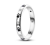 ENZEBAOFU Anillo de Plata Esterlina S925 Anillo de Estrella de la Luna Anillo Cubo de Zirconia Anillo Apilado Anillo Retro Declaración Anillo de la Mujer, Huellas de perros, 8