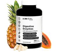 Enzimas Digestivas. 180 cápsulas veganas para 6 meses de tratamiento. Amilasa, Proteasa, Lactasa, Lipasa, Celulasa, Bromelina (Bromelaína) y Papaína. Fabricado en España por HIVITAL