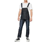 Enzo Men's EZD390 VEN Denim Dungarees Overalls, Black, 36