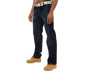 Enzo Pantalones de mezclilla de pierna recta para hombre, ajuste regular, con cremallera, cinturón sin moscas, Oscuro Lavado, 32W/34L