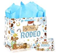 EoBeCy Bolsas de regalo de cumpleaños My First Rodeo, bolsa de regalo de primer cumpleaños de vaquero occidental con papel de seda y tarjeta de felicitación, papel de regalo de bebé niño para fiesta
