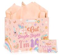 EoBeCy Bolsas de regalo de cumpleaños número 10 para niñas, bolsa de regalo con texto en inglés "Peace Out Single Digits I'm 10", con papel de seda y tarjeta de felicitación, papel de regalo para
