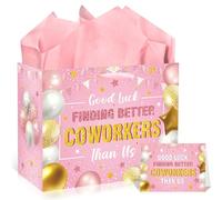 EoBeCy Good Luck Finding Better Coworkers Than Us Bolsas de regalo con asas, papeles de seda y tarjeta, papel de regalo para despedida, despedida de compañero de trabajo, decoración de fiesta