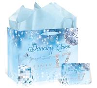 EoBeCy Juego de bolsas de regalo de cumpleaños número 17 para niñas, reina bailarina joven y dulce, bolsa de 17 regalos con papeles de seda y tarjeta de felicitación, suministros para fiesta de