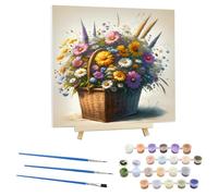 EOBROMD Cesta de Flores Pintar por Numeros Adultos con Marco, Cuadros para Pintar por Numeros Flores, Lona sin Pliegues Pintura al Colorear por Numeros con Caballete, Decoración del Hogar 30x30cm