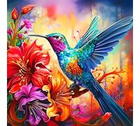 EOBROMD Diamond Painting Kit Completo Colibrí, Flores Pintura de Diamante Adultos Niños, Animal Punto de Cruz Diamante, Cuadro Diamante Art Rhinestones Bordado para Decoración Hogar 30x30cm
