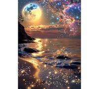 EOBROMD Diamond Painting Kit Completo Luna, Mar Pintura de Diamante Adultos, Punto de Cruz Diamante, Cuadro Diamante Art Rhinestones Bordado para Decoración Hogar 30x40 cm