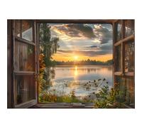 EOBROMD Diamond Painting Kit Completo Vista de Ventana, Atardecer Pintura de Diamante Adultos, Punto de Cruz Diamante, Cuadro Diamante Art Rhinestones Bordado para Decoración Hogar 30x40cm