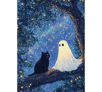 EOBROMD Fantasma Pintura de Diamantes Halloween, 5D Gato Negro Diamond Painting Kits for Adults, Manualidades Adultos DIY Cristal Pintura Diamante, Cuadro Diamantes para Decoración del Hogar 30x40cm
