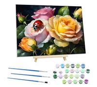 EOBROMD Flor Pintar por Numeros Adultos con Marco, Cuadros para Pintar por Numeros Mariquita, Lona sin Pliegues Pintura al Colorear por Numeros con Caballete, Decoración del Hogar 30x40cm