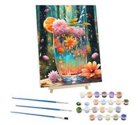 EOBROMD Flor Pintar por Numeros Adultos con Marco, Cuadros para Pintar por Numeros Té de Flores, Lona sin Pliegues Pintura al Colorear por Numeros con Caballete, Decoración del Hogar 30x40cm