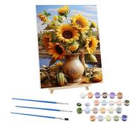 EOBROMD Flores Pintar por Numeros Adultos con Marco, Cuadros para Pintar por Numeros Girasol, Lona sin Pliegues Pintura al Colorear por Numeros con Caballete, Decoración del Hogar 30x40cm